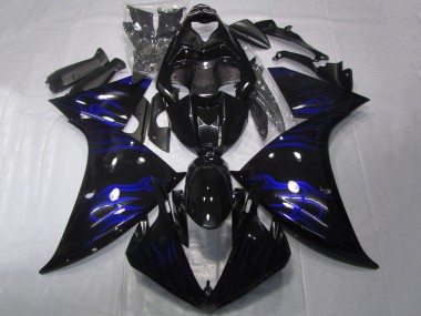 Cheap 2012-2014 Yamaha YZF 1000 R1 Motorcycle Fairings - Glossy Black Blue Flame Canada