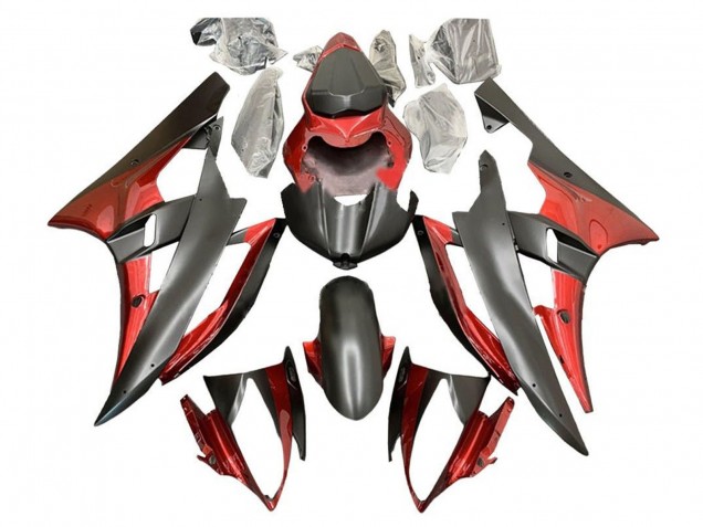 2006-2007 Yamaha YZF R6 Motorcycle Fairings - Red Matte Black Canada