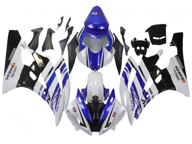 2006-2007 Yamaha YZF R6 Motorcycle Fairings - White Blue Black ENEOS Yamalube Canada