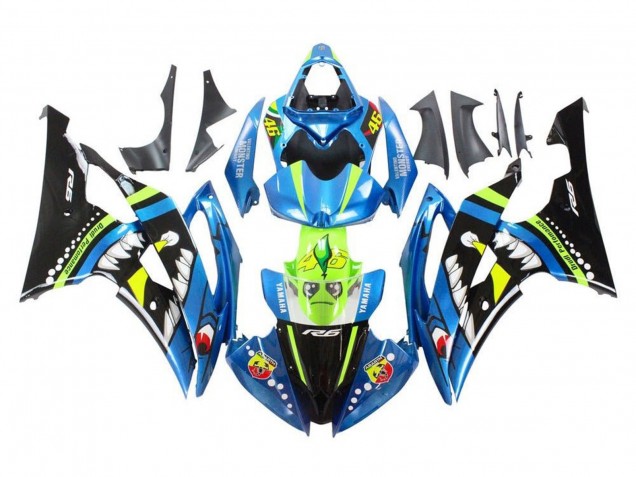 2008-2016 Yamaha YZF R6 Motorcycle Fairings - Blue Green Glossy Black Shark Canada