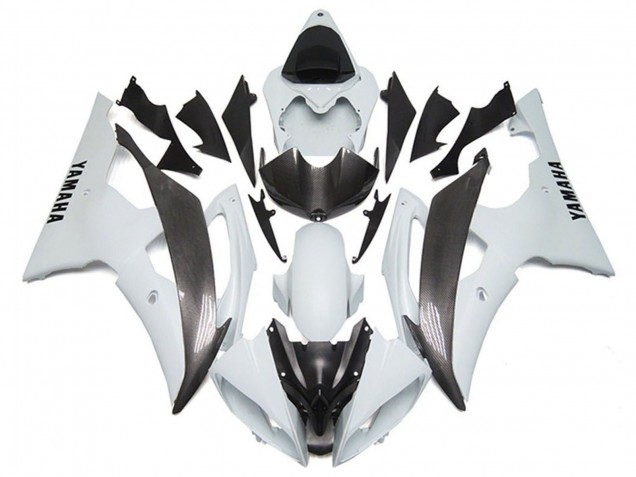 2008-2016 Yamaha YZF R6 Motorcycle Fairings - White Faux Carbon Fiber Style Canada