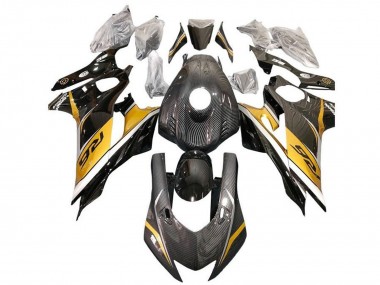 Cheap 2017-2023 Yamaha YZF R6 Motorcycle Fairings - Gold White Black Faux Carbon Fiber Canada