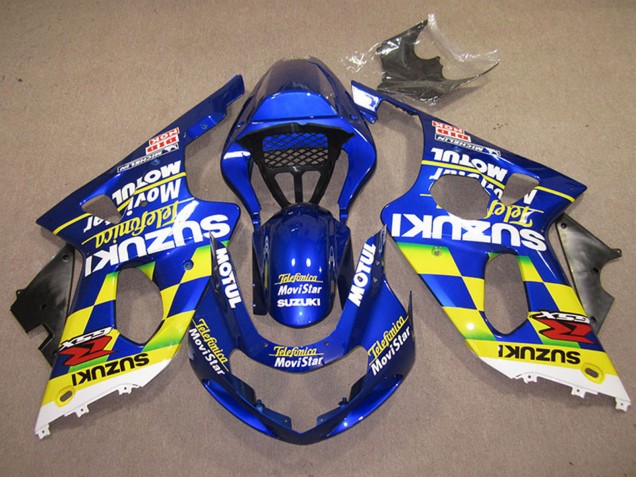 2000-2002 Suzuki GSXR 1000 Motorcycle Fairings - Blue Yellow White Telefonica MoviStar Canada