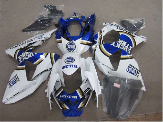 2009-2016 Suzuki GSXR 1000 Motorcycle Fairings - White Blue Lucky Strike Motul Canada