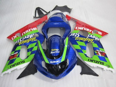 Cheap 2001-2003 Suzuki GSXR 600 Motorcycle Fairings - Blue Green Red Telefonica MoviStar Canada