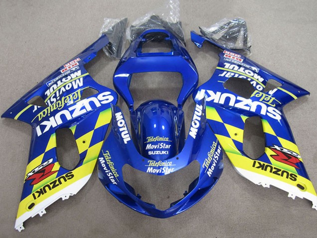2001-2003 Suzuki GSXR 600 Motorcycle Fairings - Blue Yellow Telefonica MoviStar Canada