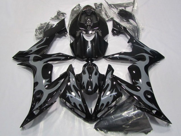 2004-2006 Yamaha YZF R1 Motorcycle Fairings - Glossy Black Grey Flame Canada