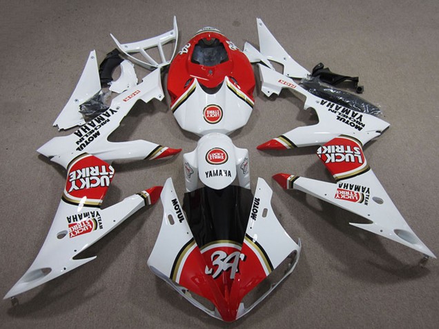 2004-2006 Yamaha YZF R1 Motorcycle Fairings - White Red Lucky Strike Canada