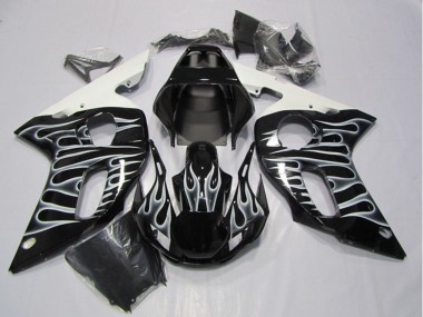 Cheap 1998-2002 Yamaha YZF R6 Motorcycle Fairings - Glossy Black White Flame Canada