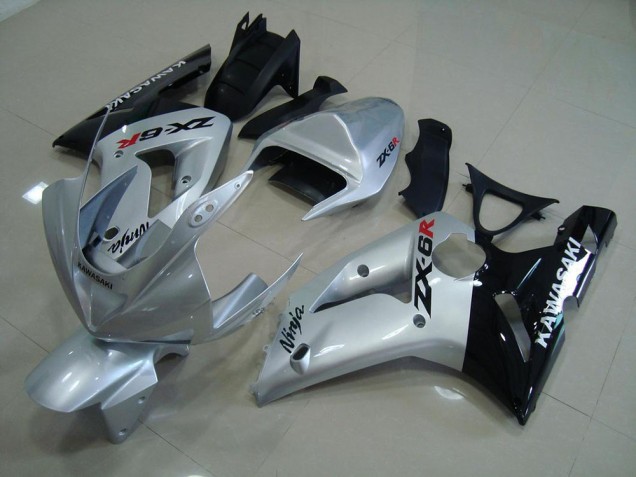 Cheap 2003-2004 Silver Black Kawasaki Ninja ZX6R Motorcycle Fairings Canada Cheap 2003-2004 Silver Black Kawasaki Ninja ZX6R Motorcycle Fairings Canada