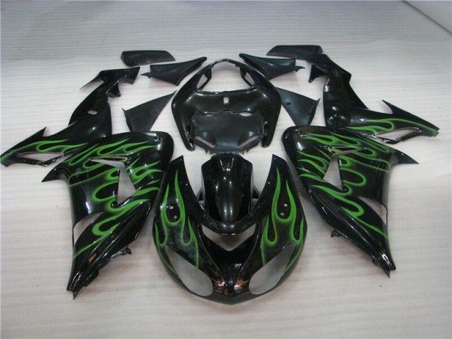 Cheap 2006-2007 Black Green Flame Kawasaki Ninja ZX10R Motorcycle Fairings Canada Cheap 2006-2007 Black Green Flame Kawasaki Ninja ZX10R Motorcycle Fairings Canada