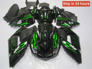 Cheap 2006-2011 Black with Green Flame Kawasaki Ninja ZX14R Motorcycle Fairings Canada
