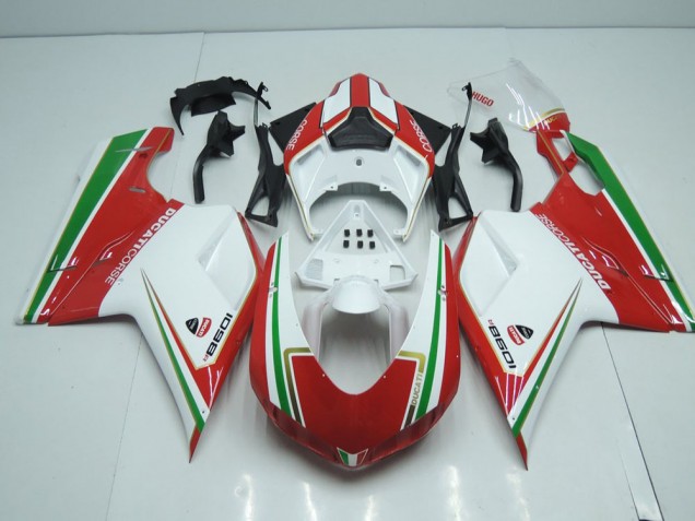 Cheap 2007-2012 White and Red with Green Stripe Ducati 848 1098 1198 Motorcycle Fairings Canada Cheap 2007-2012 White and Red with Green Stripe Ducati 848 1098 1198 Motorcycle Fairings Canada